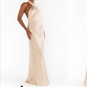 Show Me Your Mumu Jasmine Halter Maxi Dress Gold Tan Satin Size XS Wedding Party